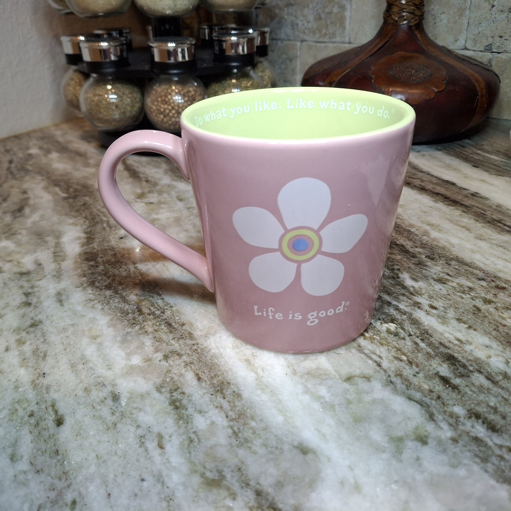 Pink 'Life is Good' Mug with Flower Design